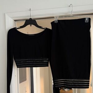 Chic Black Pencil Skirt with matching top with Sheer Accents